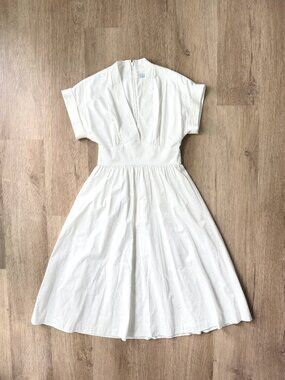 ANTONIO MELANI White Cotton Midi Dress Short Sleeve V Neck Size 2 XS